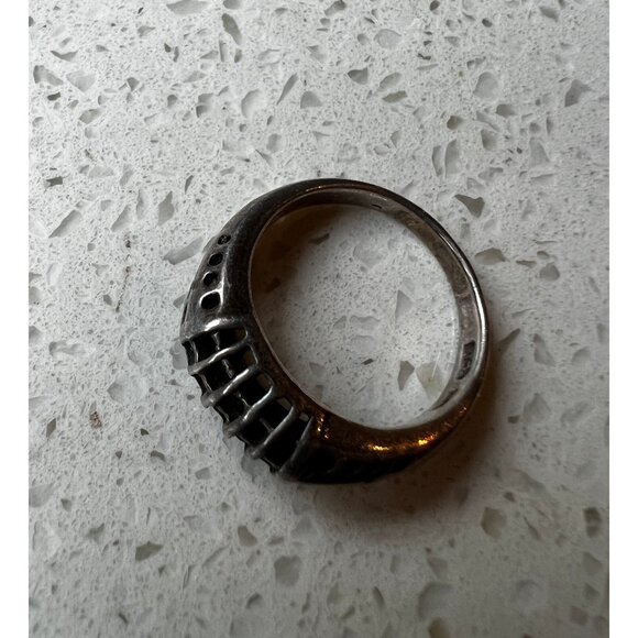 Silver Size 8 Signed MD Silver Marked 925 Ring Cage Work - Picture 2 of 8